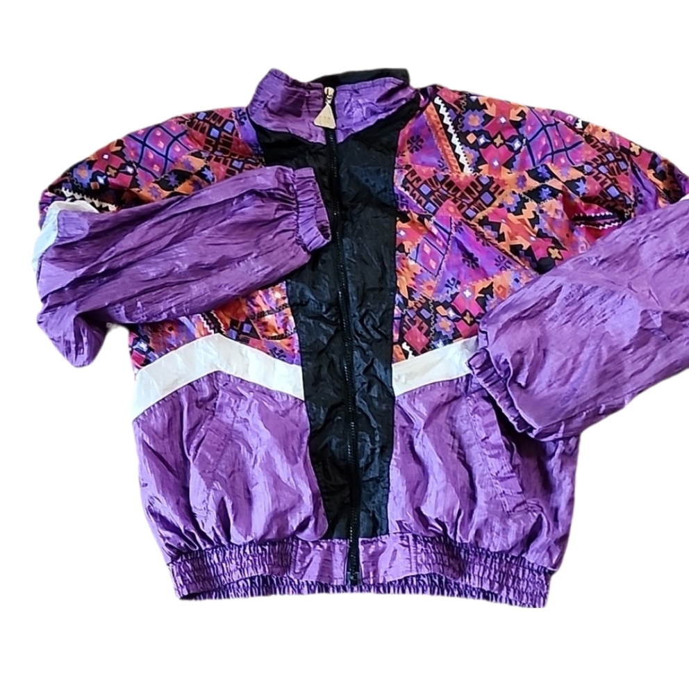 Wilson Womens 80s 90s Track Jacket Cropped Small Purple Pattern